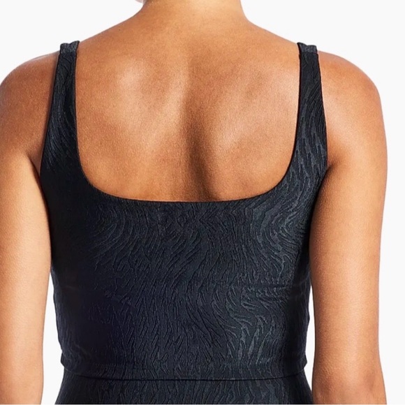 Bandier Black Jacquard Tempo Crop Bra S Slick Edgy Gym Yoga Sports Bra Lined - Picture 2 of 8